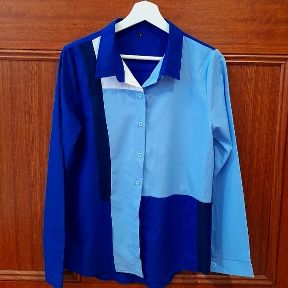 Unbranded Tops - 🧿HOST PICK🧿Colorblock Shirt Blouse Blue Size L